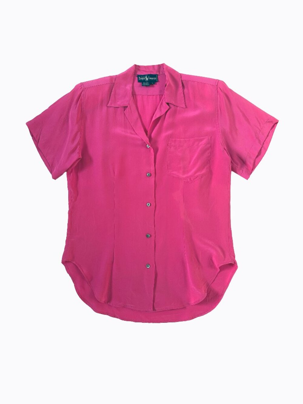 Vtg Ralph Lauren Silk Blouse M/L Magenta Pink Shoulder Pads 80s Shirt Office Lux